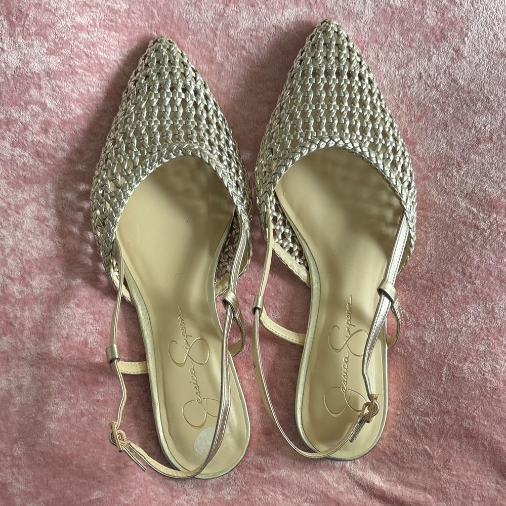Jessica Simpson Metallic Braided Pointed Slingback Flats